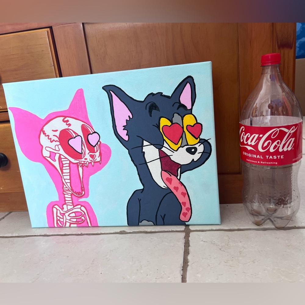 Tom and Jerry skull in love heart painting - Picture 4 of 4
